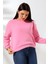 Şardonlu Oversize Bisiklet Yaka Geniş Kalıp Sweatshirt 21614 Pembe 2