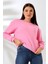 Şardonlu Oversize Bisiklet Yaka Geniş Kalıp Sweatshirt 21614 Pembe 3