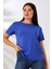 Kısa Kol Yumuşak Dokulu Dökümlü T-Shirt 21638 Saks 2
