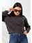 Şardonlu Oversize Bisiklet Yaka Geniş Kalıp Sweatshirt 21614 Füme 2