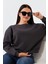 Şardonlu Oversize Bisiklet Yaka Geniş Kalıp Sweatshirt 21614 Füme 3