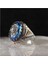 Erkek Blue Topaz Taşlı Kalem Işlemeli Gümüş Yüzük 1