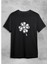 Kadın Siyah ve Beyaz 4 Yapraklı Yonca Yaprağı Baskılı T-Shirt 1