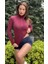 Bordo Fermuarlı Su Geçirmez Fitted Uzun Kollu Bluz T-Shirt 5