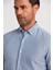 Modern Fit Paşa Yaka Düğmeli Çizgili Lacivert Erkek Gömlek GMCZG1622300205_D39 5