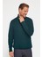 Slim Fit Dar Kesim Tam Balıkçı Yaka Desenli Yeşil Erkek Triko Triko Kazak 1