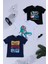 3'lü Dinazor Baskılı Siyah Lacivert Beyaz Tshirt 1