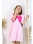 Pembe Balon Kol Fiyonk Detay Poplin Elbise 4