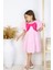 Pembe Balon Kol Fiyonk Detay Poplin Elbise 5