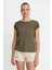 Kadın Tencel Kumaş Bisiklet Yaka T-Shırt Haki 1
