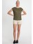 Kadın Tencel Kumaş Bisiklet Yaka T-Shırt Haki 3