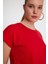 Kadın %50 Pamuk %50 Modal Bisiklet Yaka T-Shırt Kırmızı 2