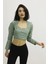 Sırt Lastikli Dekolteli Deri Bluz Yeşil - P-019690 1