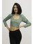 Sırt Lastikli Dekolteli Deri Bluz Yeşil - P-019690 2