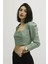 Sırt Lastikli Dekolteli Deri Bluz Yeşil - P-019690 3