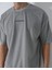 Erkek Gri Bisiklet Yaka Nakışlı Oversize T-Shirt 4