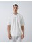 Erkek Beyaz Bisiklet Yaka Nakışlı Oversize T-Shirt 3