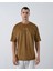 Erkek Kahverengi Bisiklet Yaka Nakışlı Oversize T-Shirt 3