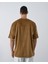 Erkek Kahverengi Bisiklet Yaka Nakışlı Oversize T-Shirt 5