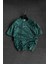 Erkek Petrol Yeşili Bisiklet Yaka Nakışlı Oversize T-Shirt 1