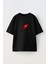 Unisex Kırmızı Göz ve Helikopter Tasarım Baskılı Pamuk Sıyah Oversize T-Shirt 1