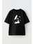 Unisex Osito Panda Saludando Tasarım Baskılı Pamuk Sıyah Oversize T-Shirt 1