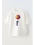 Unisex Renkli Basket Topu Cevirme Tasarım Baskılı Pamuk Beyaz Oversize T-Shirt 1