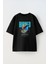 Unisex Yanan Kelebek Tasarım Baskılı Pamuk Sıyah Oversize T-Shirt 1
