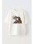 Unisex Skeleton Dog Tasarım Baskılı Pamuk Beyaz Oversize T-Shirt 1