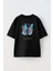 Unisex Dikenli Tel Kelebek Tasarım Baskılı Pamuk Sıyah Oversize T-Shirt 1