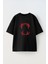 Unisex Kurt Dişi Kırmızı Tasarım Baskılı Pamuk Sıyah Oversize T-Shirt 1