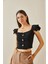 Siyah Kolları Fırfırlı Düğmeli Bluz 5YXK2-48736-02 2