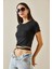 Siyah Bisiklet Yaka Bağcıklı T-Shirt 5YXK1-48762-02 5
