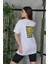 Unisex Bisiklet Yaka Baskılı Oversize T-Shirt - Beyaz 3