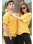2li Sarı Pamuk Örme Oversize Sevgili Çift Kombini T-Shirt 1