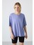 Açık Eflatun Penye Modal Yumuşak Tuşeli Oversize Fit Basic Kadın T-Shirt- 97285 1