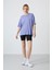 Açık Eflatun Penye Modal Yumuşak Tuşeli Oversize Fit Basic Kadın T-Shirt- 97285 2