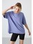 Açık Eflatun Penye Modal Yumuşak Tuşeli Oversize Fit Basic Kadın T-Shirt- 97285 3