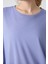 Açık Eflatun Penye Modal Yumuşak Tuşeli Oversize Fit Basic Kadın T-Shirt- 97285 4