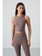 Kahverengi Yüksek Bel Kapri-Crop Atlet Slim Fit Kadın Tayt Takım - 95284 2