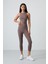 Kahverengi Yüksek Bel Kapri-Crop Atlet Slim Fit Kadın Tayt Takım - 95284 4