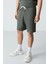 Haki Pamuklu Kalın Yumuşak Dokulu Oversize Fit Basic Erkek Şort Takım - 85257 2