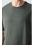 Haki Pamuklu Kalın Yumuşak Dokulu Oversize Fit Basic Erkek Şort Takım - 85257 3