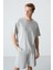Taş Pamuklu Kalın Yumuşak Dokulu Oversize Fit Basic Erkek Şort Takım - 85257 2