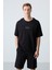 Siyah Pamuklu Kalın Yumuşak Dokulu Oversize Fit Basic Erkek Şort Takım - 85259 2