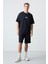 Lacivert Pamuklu Kalın Yumuşak Dokulu Oversize Fit Basic Erkek Şort Takım - 85259 1