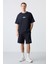 Lacivert Pamuklu Kalın Yumuşak Dokulu Oversize Fit Basic Erkek Şort Takım - 85259 5