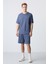 Petrol Pamuklu Kalın Yumuşak Dokulu Oversize Fit Basic Erkek Şort Takım - 85259 1