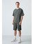 Haki Pamuklu Kalın Yumuşak Dokulu Oversize Fit Basic Erkek Şort Takım - 85259 1