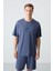 Petrol Pamuklu Kalın Yumuşak Dokulu Oversize Fit Basic Erkek Şort Takım - 85259 2